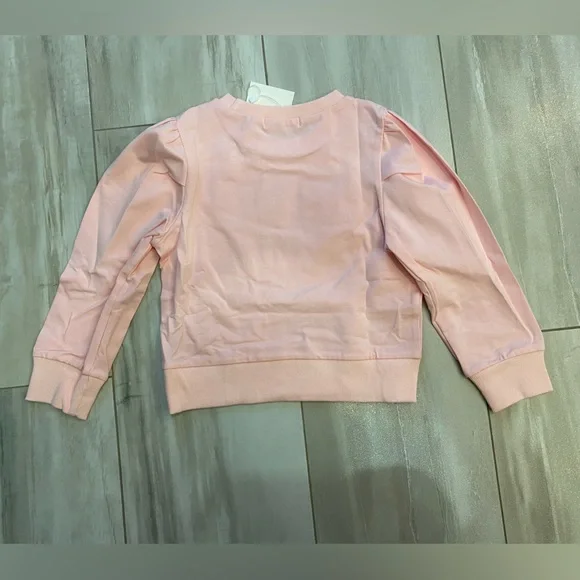 NWT Lulu Bebe Pink Merry Christmas Sequin Puff Sleeve Top, Girls Size 6
